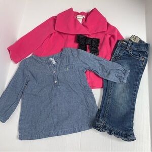 Girls Lot of 3 Size 18 Months Hot Pink Peacoat Shirt Jeans Ruffles